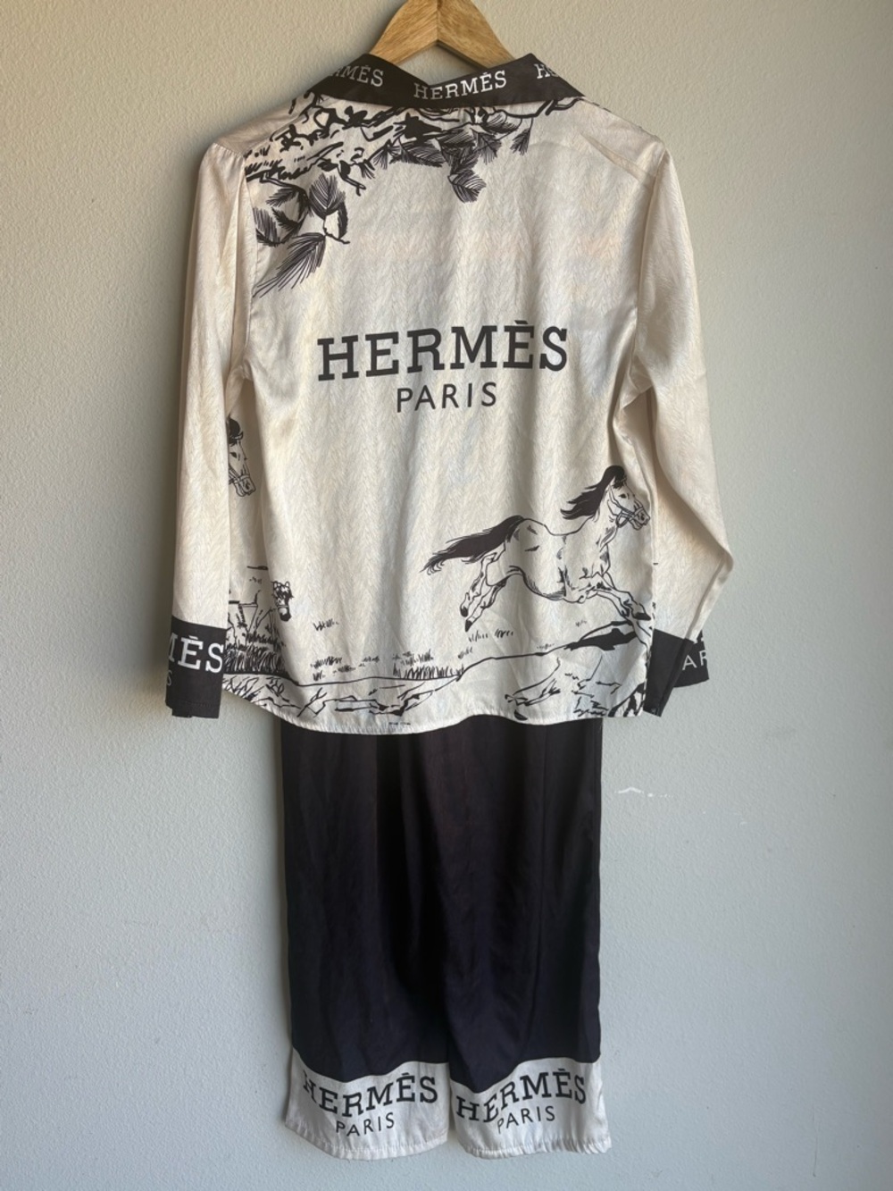 Ivory and Black Printed Button-Up Shirt and matching pant set - Picture 5 of 10